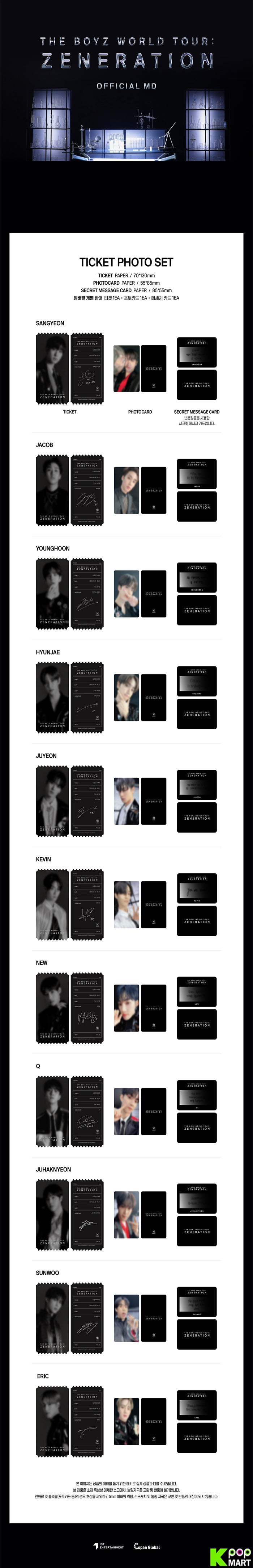 THE BOYZ Ticket Photo Set World Tour Zeneration Official MD